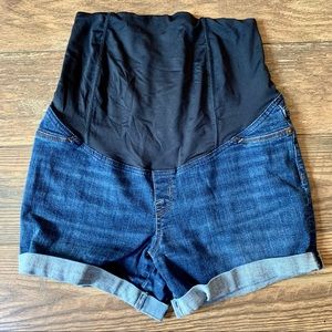 ISABEL MATERNITY Midi Cuffed Dark Wash Jean Shorts